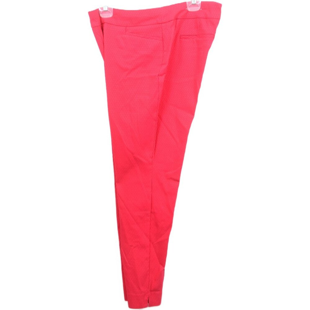 Chico's 12 (LG, 2) Red Textured Cropped Trousers Pockets Business Casual Office
